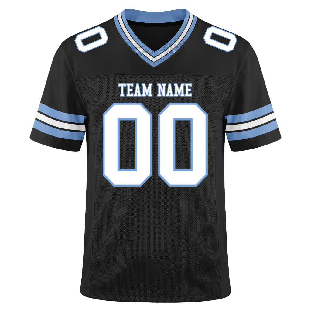 Custom Black White-Light Blue Mesh Football Jersey