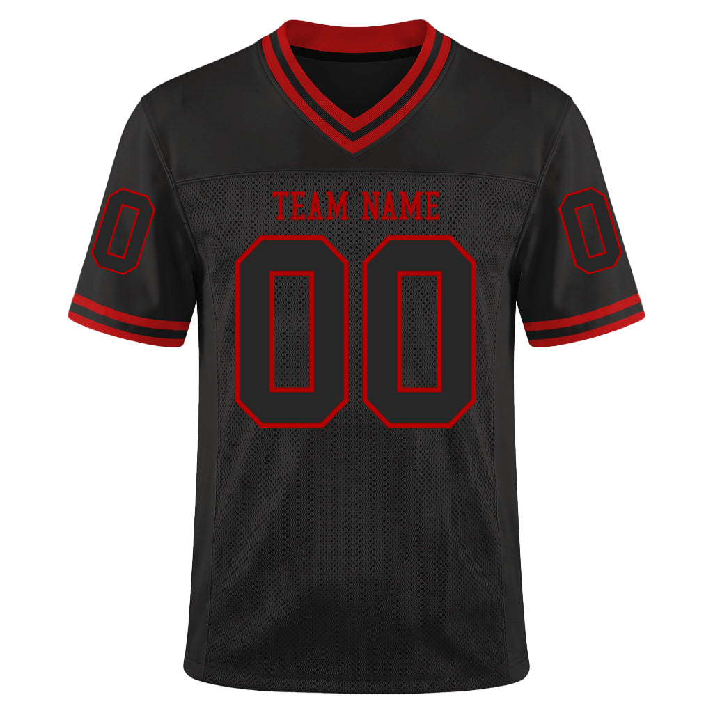 Custom Black Red Mesh Throwback Mesh Football Jersey