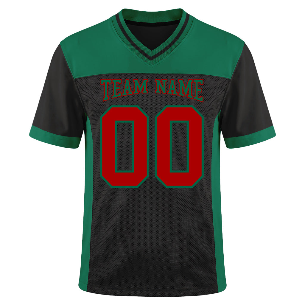 Custom Black Red-Kelly Green Mesh Football Jersey
