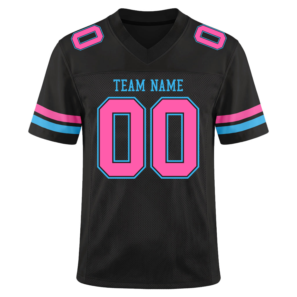 Custom Black Pink-Sky Blue Mesh Football Jersey