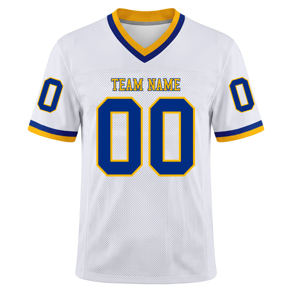 Custom White Royal-Gold Mesh Football Jersey