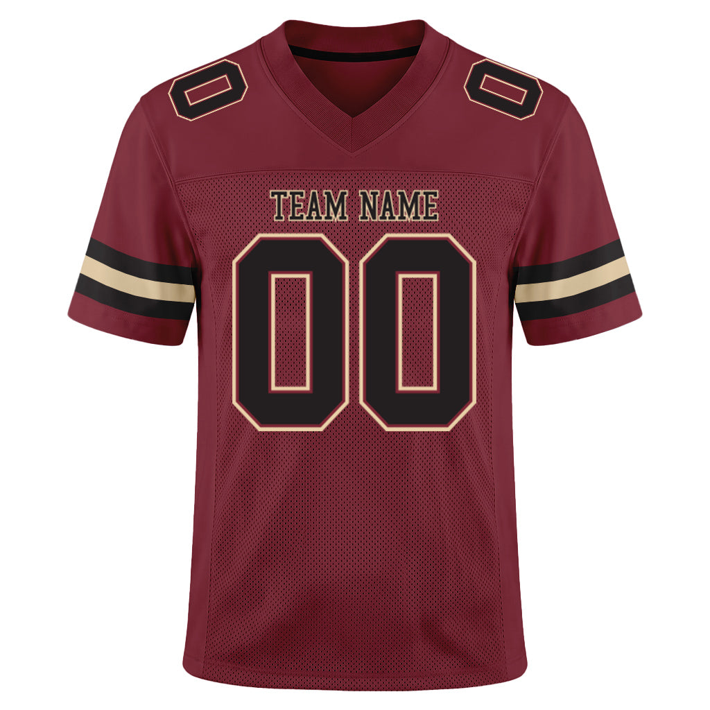 Burgundy Black-Cream Mesh Custom Football Jerseys For Men & Women