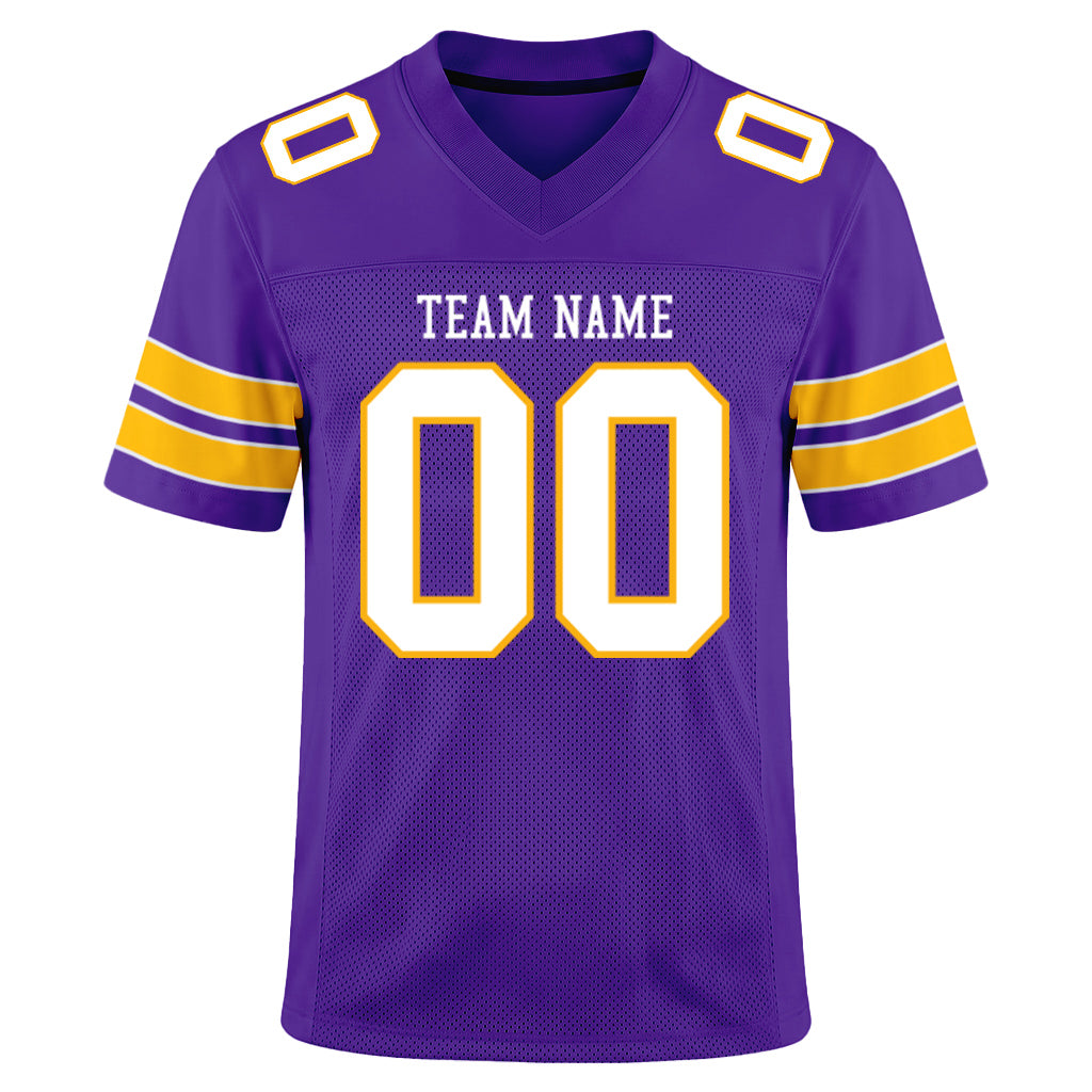 Custom Purple White-Gold Mesh Football Jersey