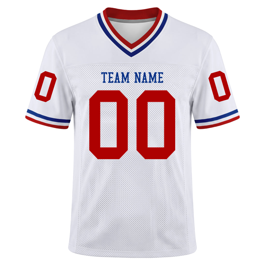 Custom White Red-Royal Mesh Football Jersey