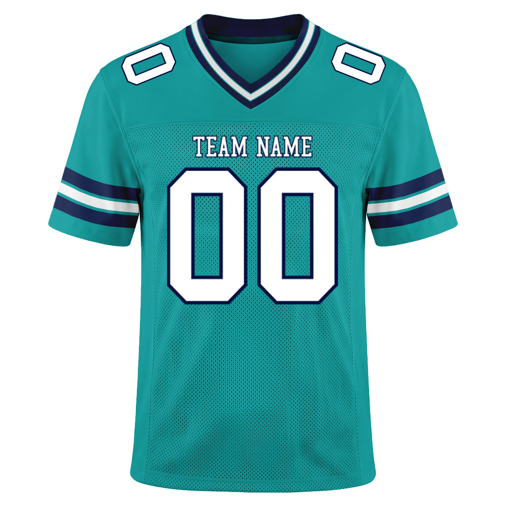 Custom Aqua White-Navy Mesh Football Jersey