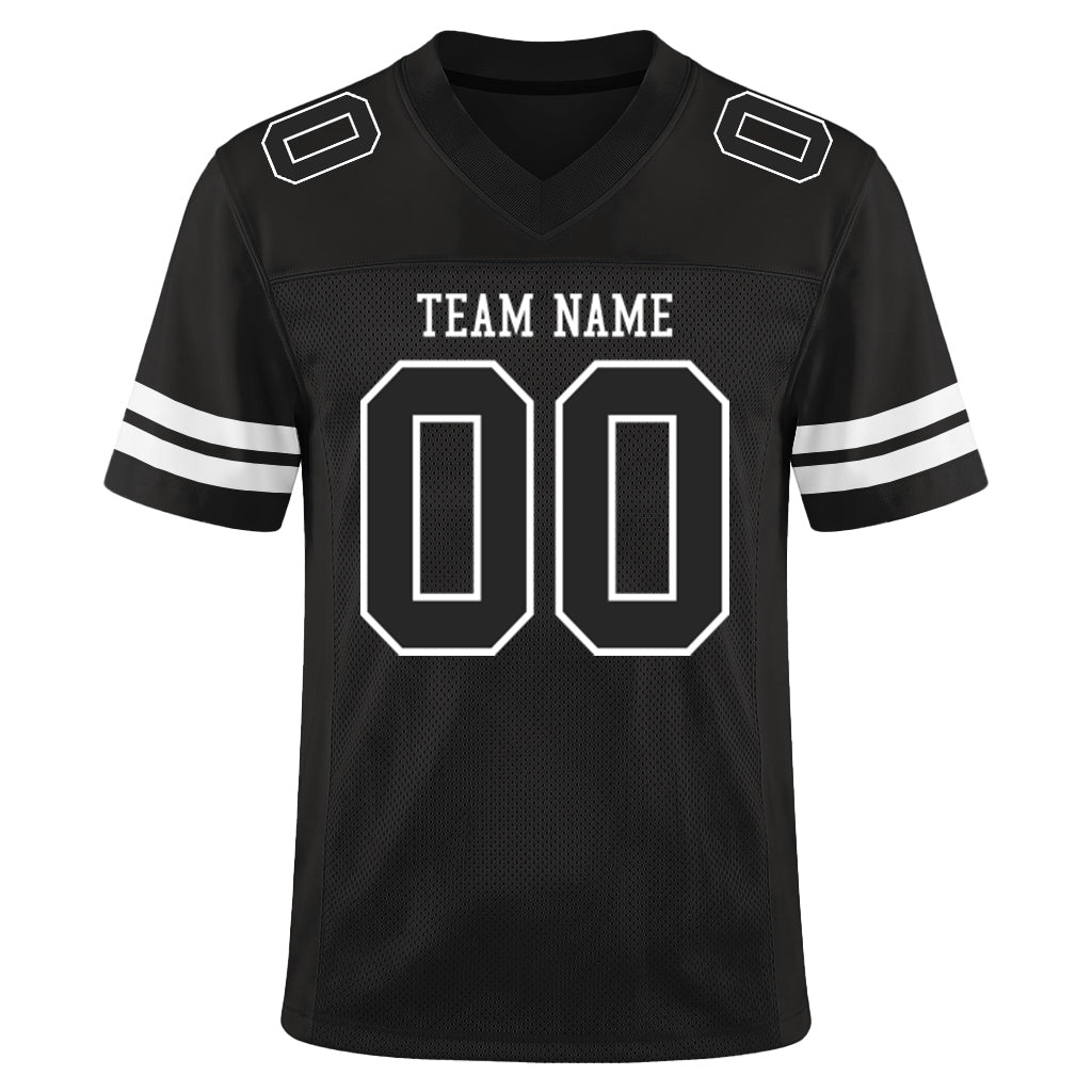 Custom Black Black-White Custom Name Mesh Football Jersey