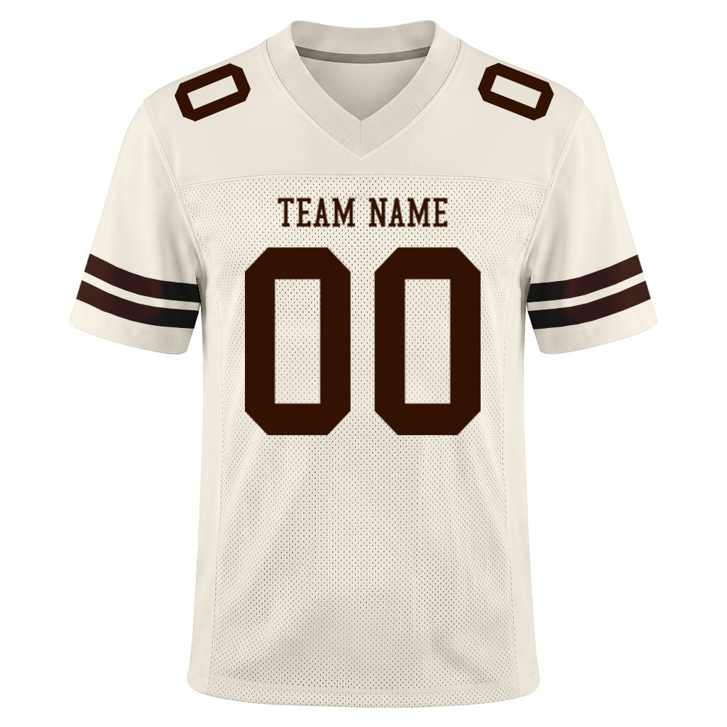 Custom Cream Brown Mesh Football Jersey