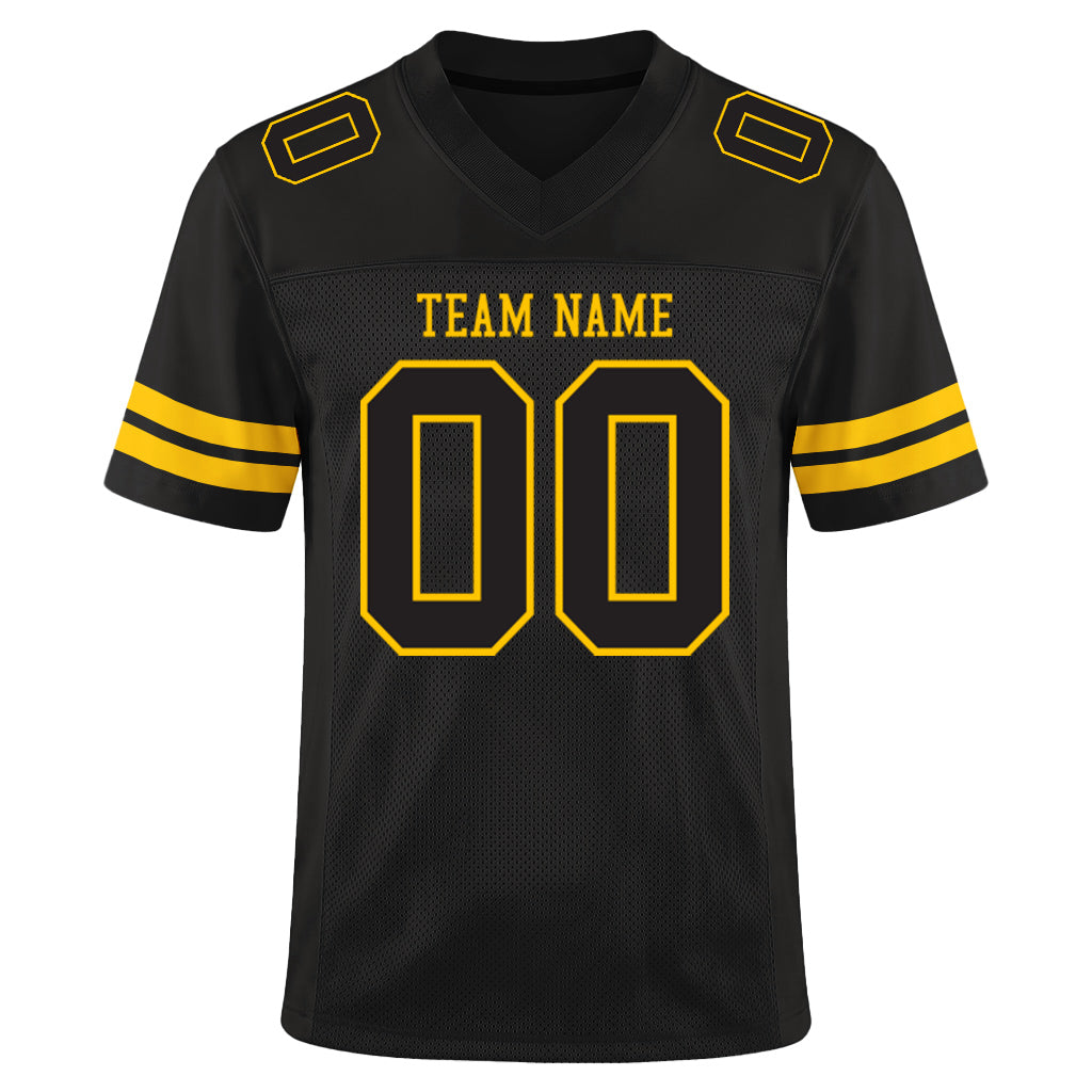 Custom Black Black-Gold Mesh Football Jersey