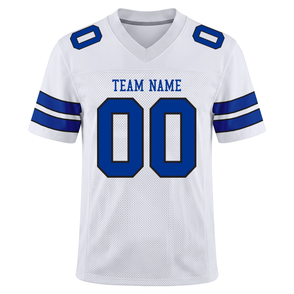 Custom White Royal-Black Mesh Football Jersey
