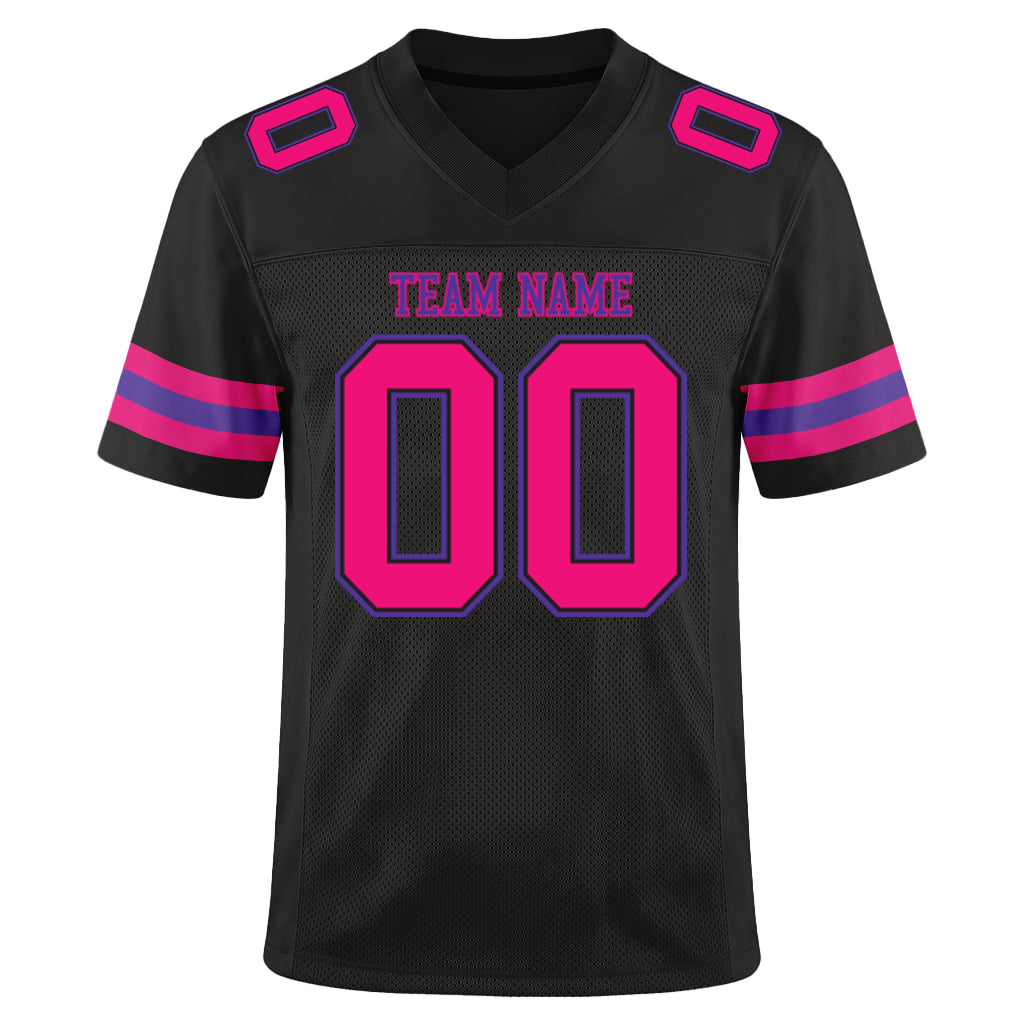 Custom Black Hot Pink-Purple Mesh Football Jersey