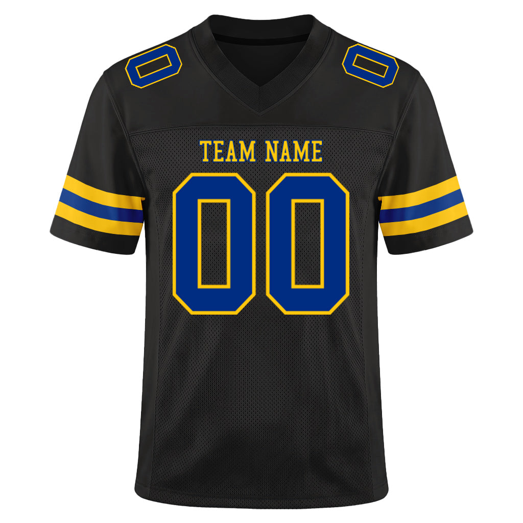 Custom Black Royal-Yellow Mesh Football Jersey