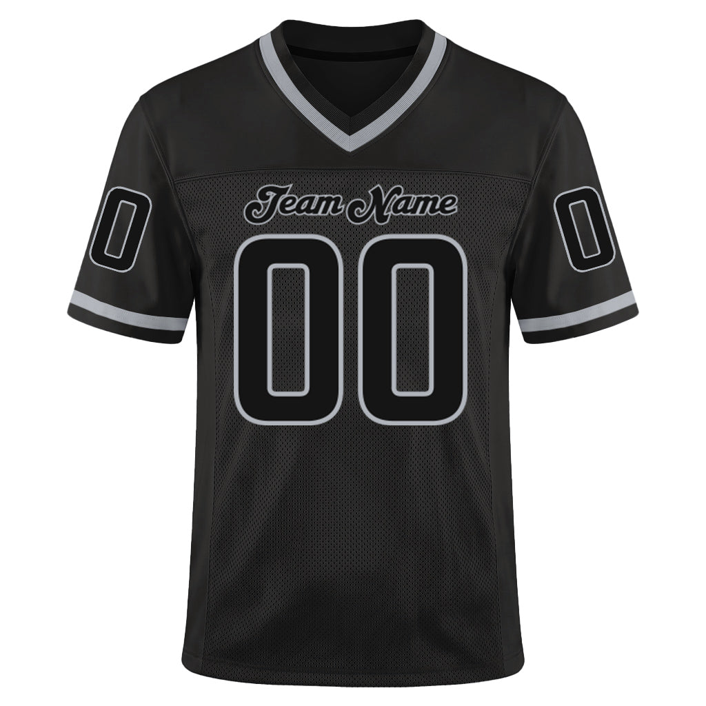 Custom Black Black-Gray Mesh Throwback Mesh Football Jersey