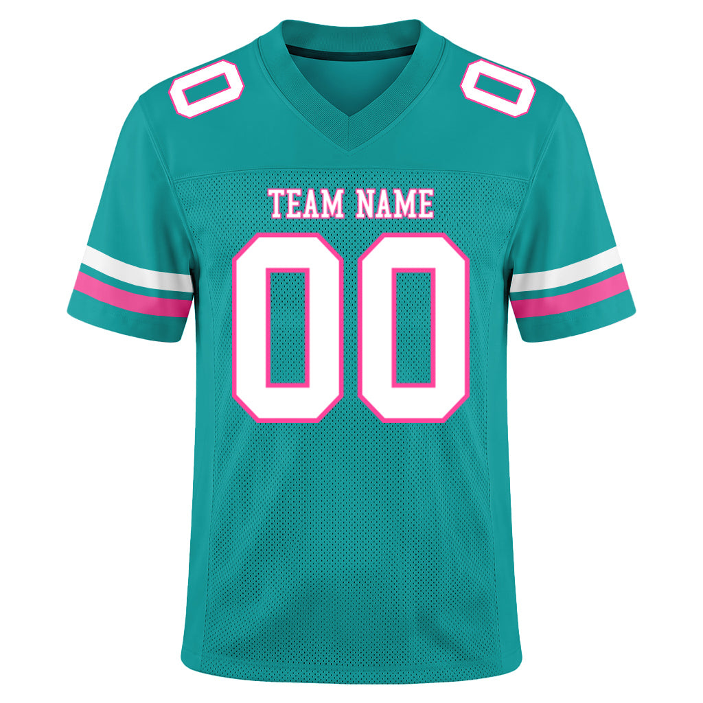 Custom Aqua White-Pink Mesh Football Jersey