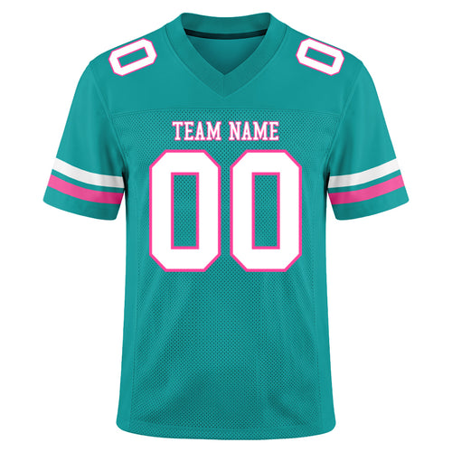 Custom Aqua White-Pink Mesh Football Jersey