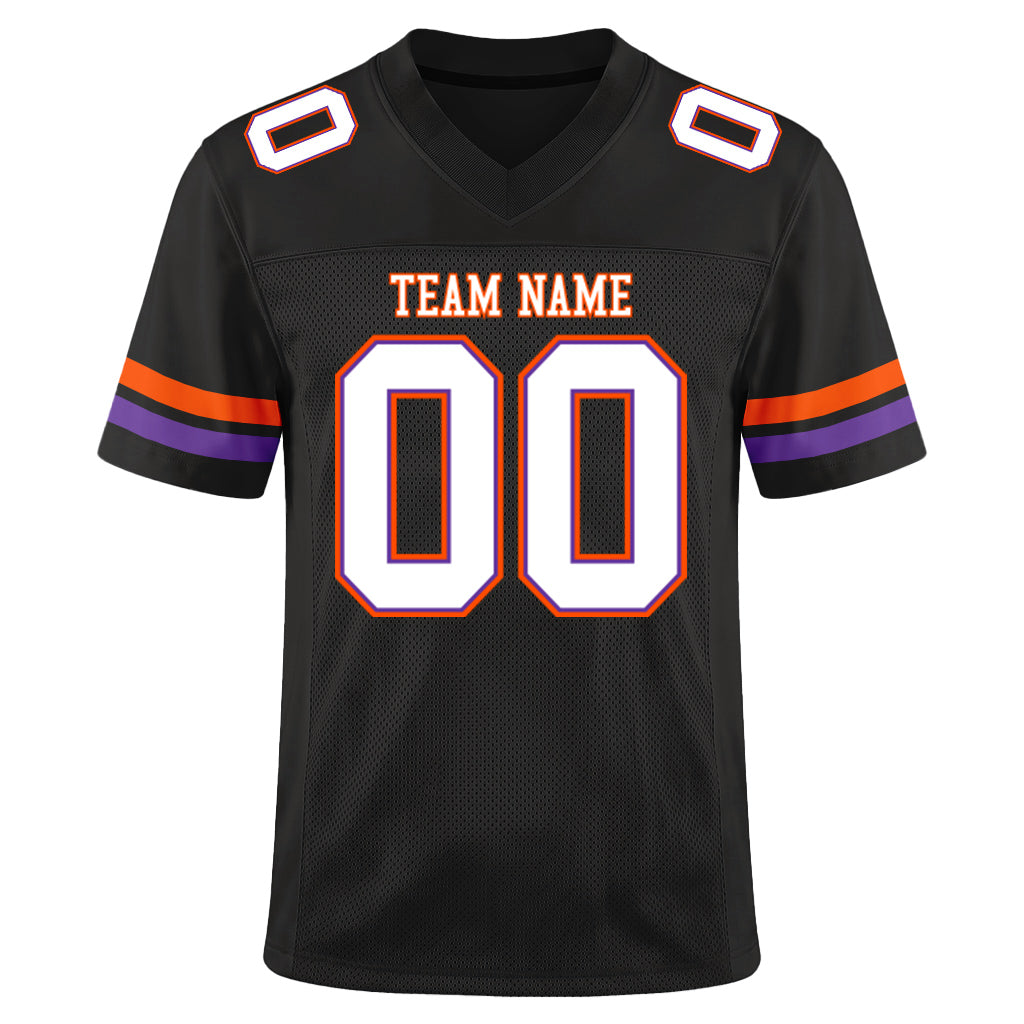 Custom Black White-Orange Mesh Football Jersey