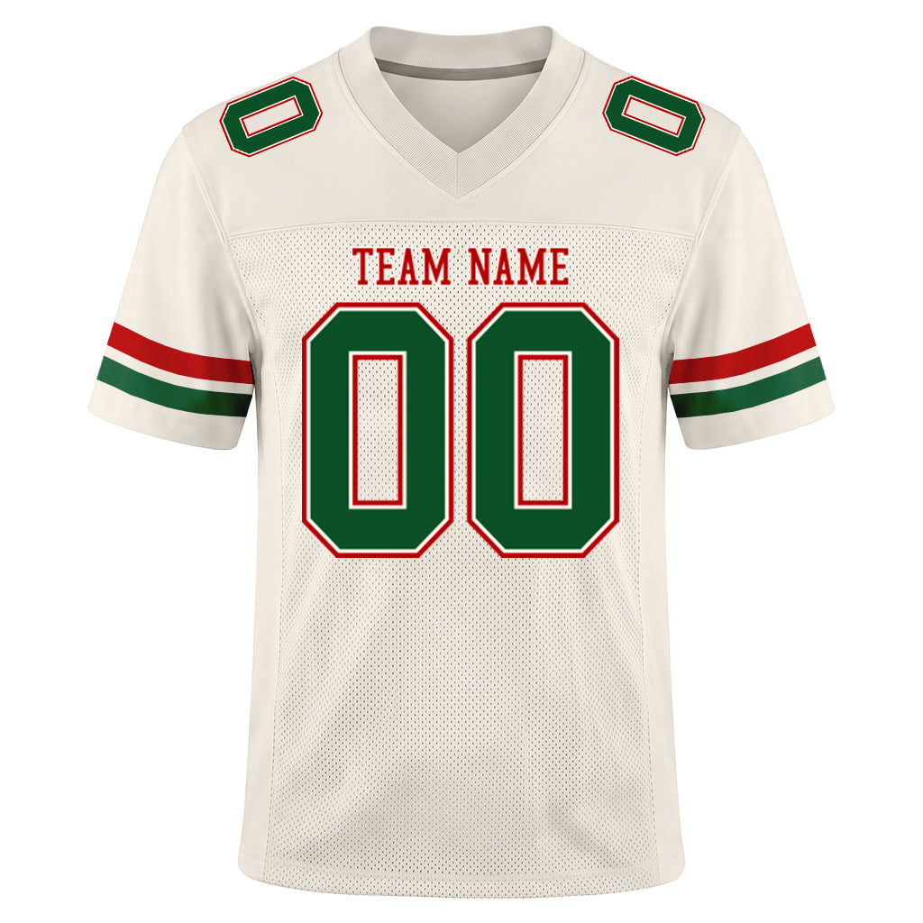 Custom Cream Kelly Green-Red Mesh Football Jersey