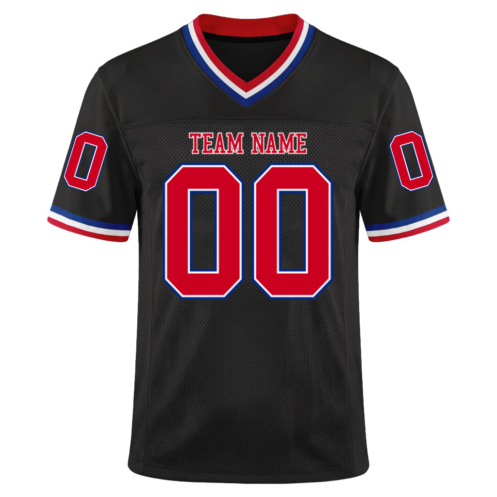 Custom Black Red-Royal Mesh Throwback Mesh Football Jersey