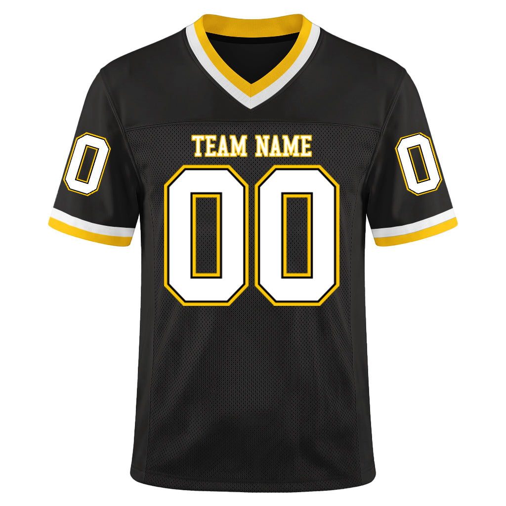 Custom Black White-Gold Mesh Throwback Mesh Football Jersey