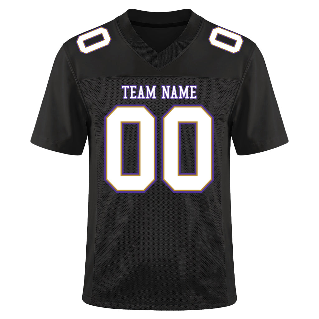 Custom Black White Old Gold-Purple Mesh Football Jersey