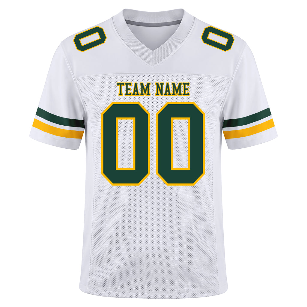 Custom White Green-Gold Mesh Football Jersey