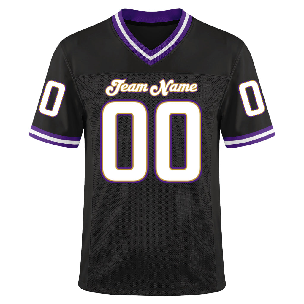 Custom Black White-Purple Mesh Throwback Mesh Football Jersey