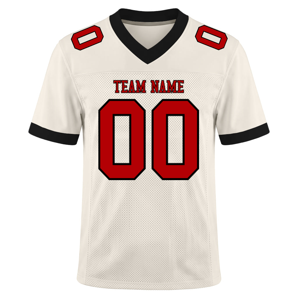 Custom Cream Red-Black Mesh Football Jersey