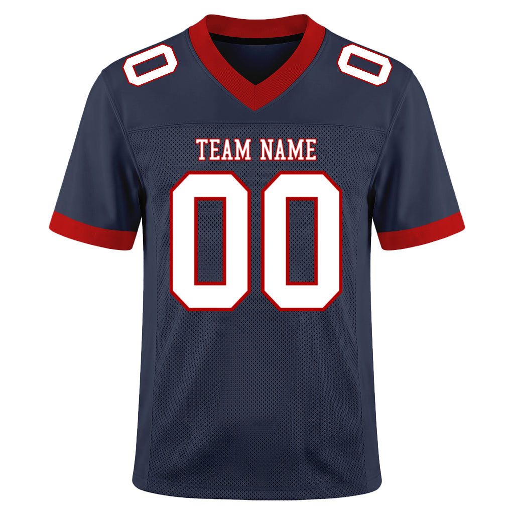 Custom Navy White-Red Mesh Football Jersey