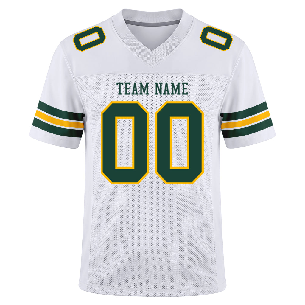Custom White Green-Gold Mesh Football Jersey