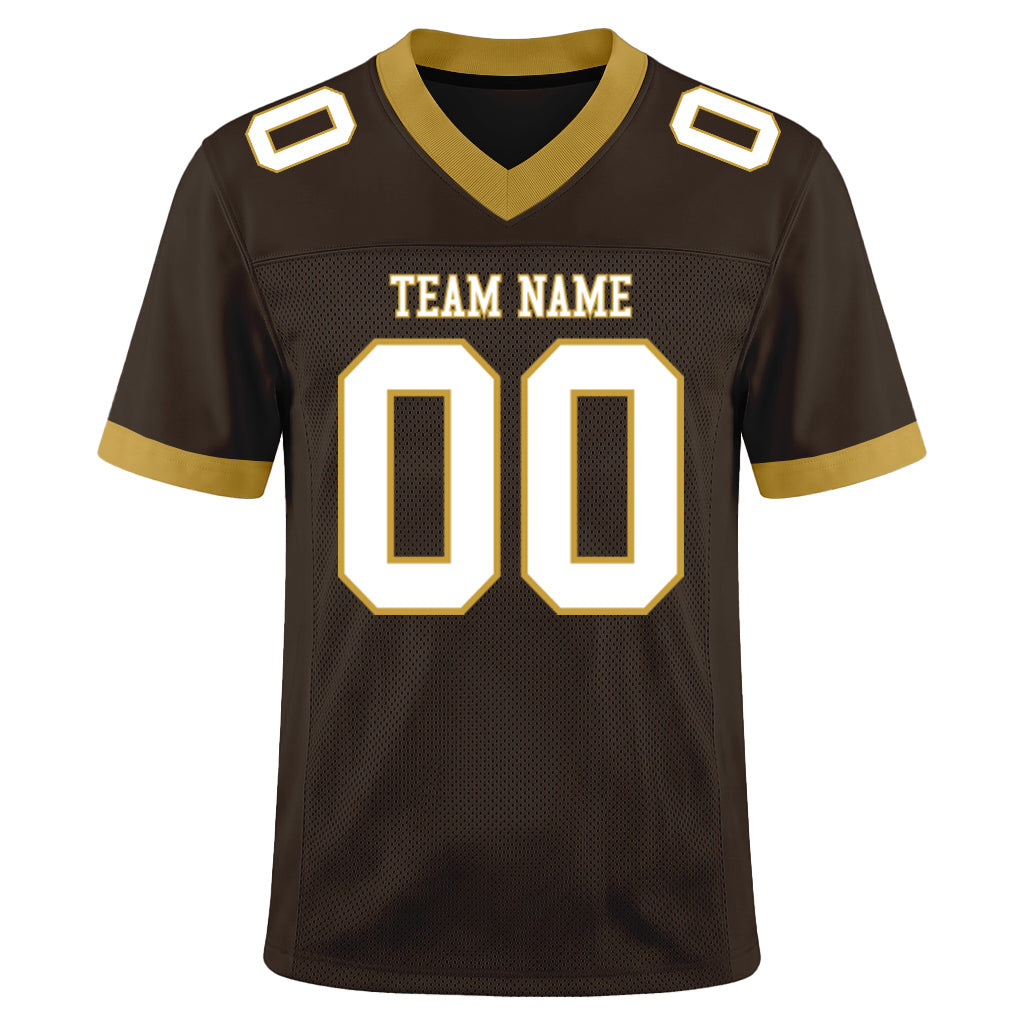 Custom Brown White-Old Gold Mesh Football Jersey