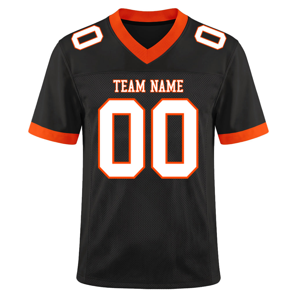 Custom Black White-Orange Mesh Football Jersey