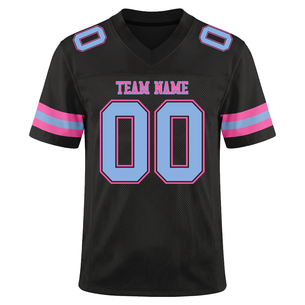 Custom Black Light Blue-Pink Mesh Football Jersey