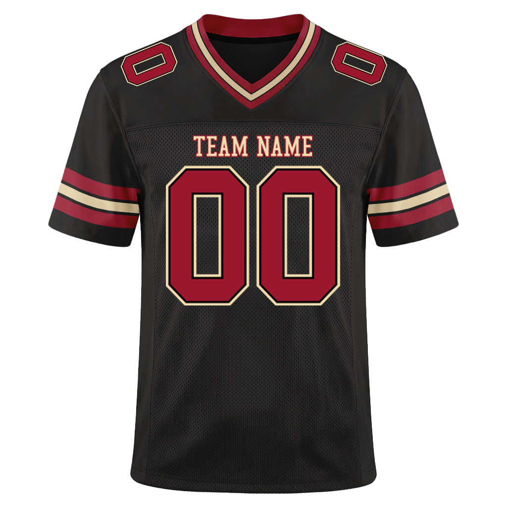 Custom Black Crimson-City Cream Mesh Football Jersey