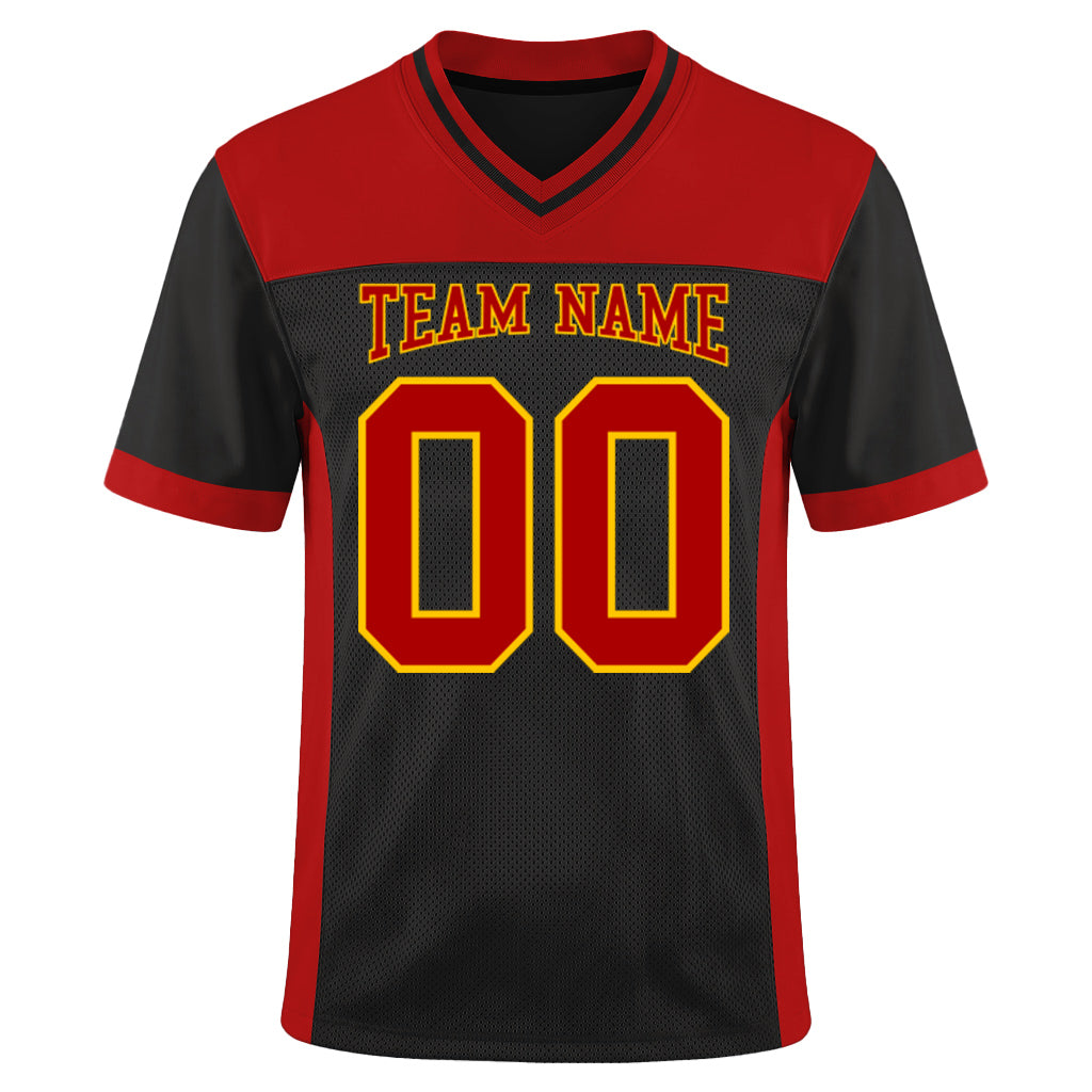 Custom Black Red-Yellow Mesh Football Jersey