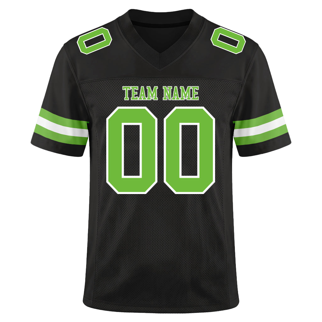 Custom Black Neon Green-White Custom Name Mesh Football Jersey