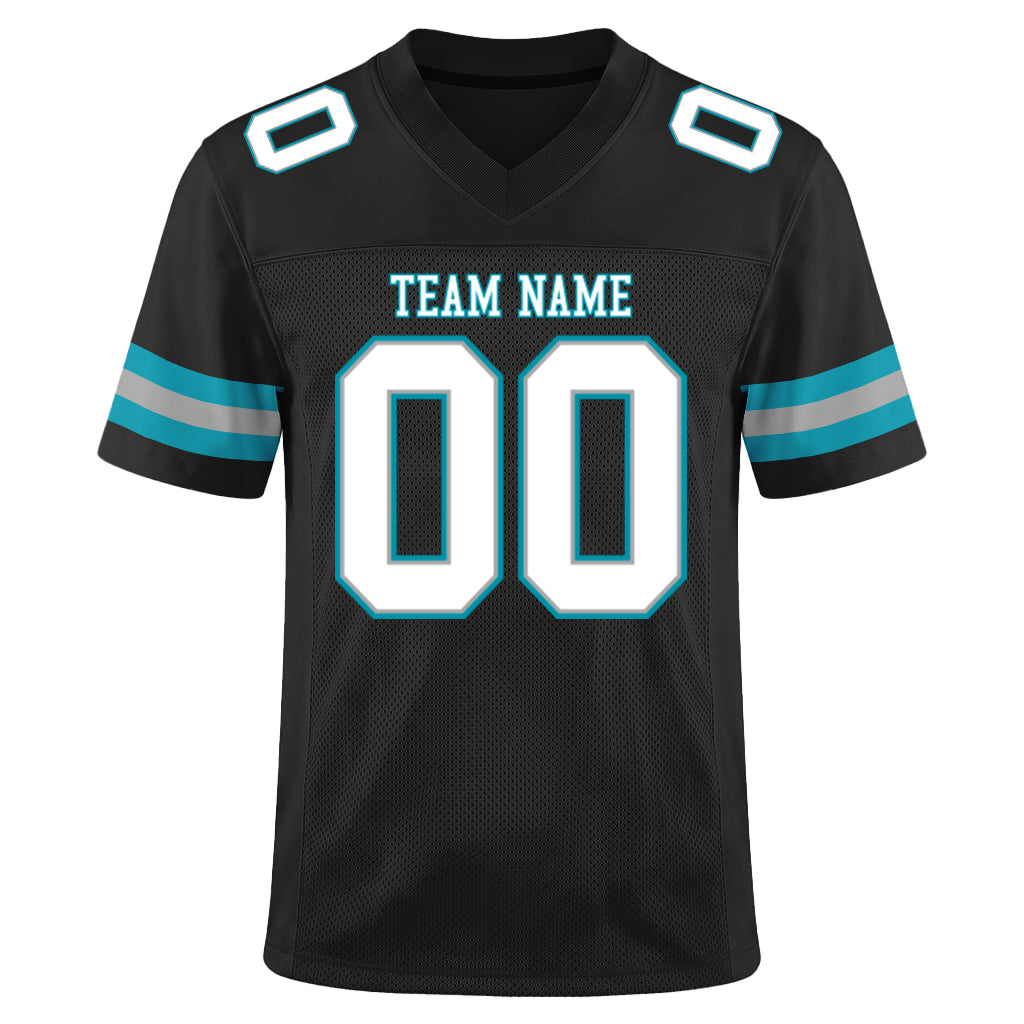 Custom Black White-Teal Mesh Football Jersey