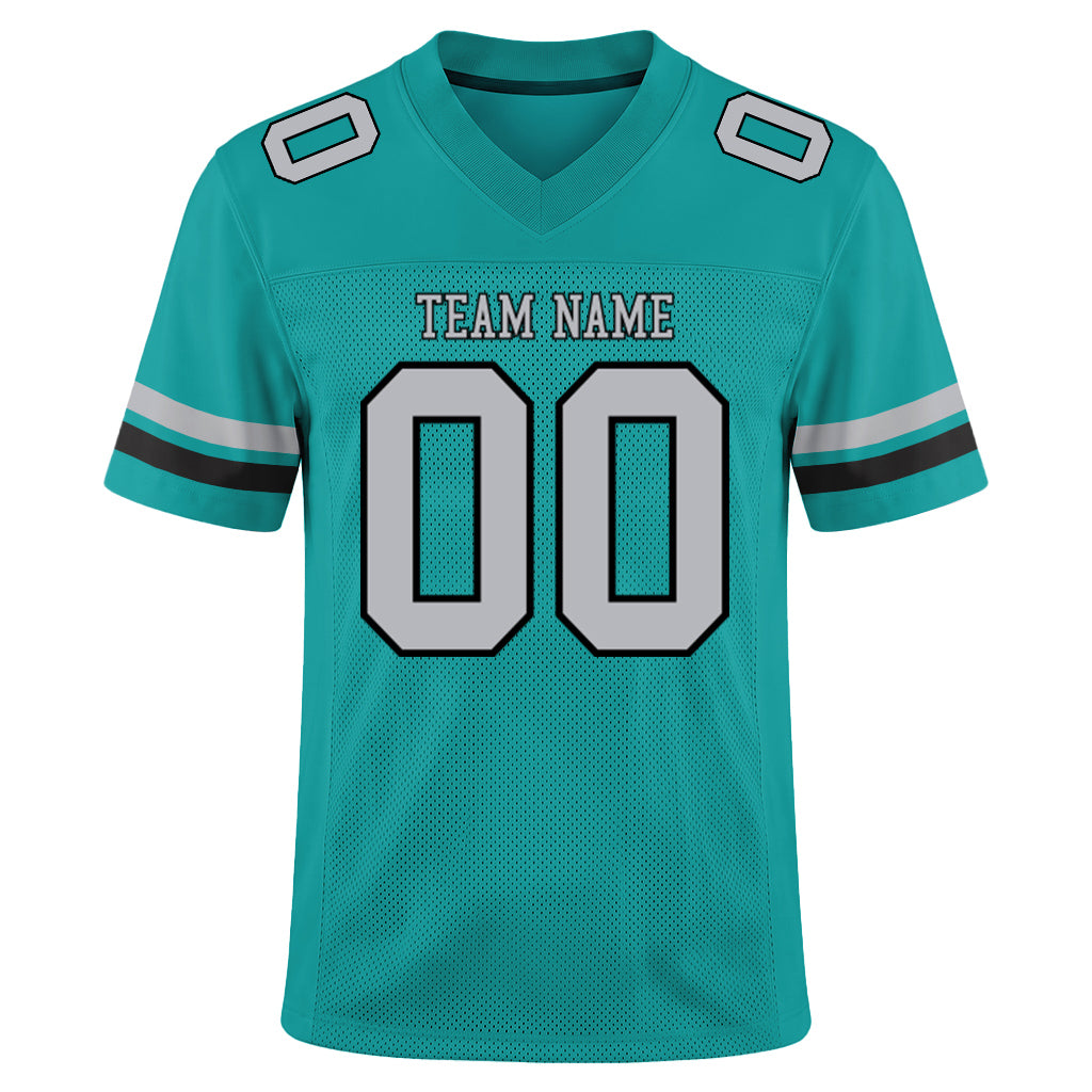 Custom Aqua Gray-Black Mesh Football Jersey