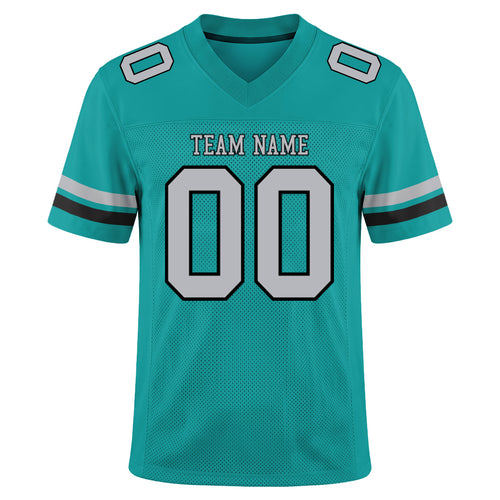 Custom Aqua Gray-Black Mesh Football Jersey