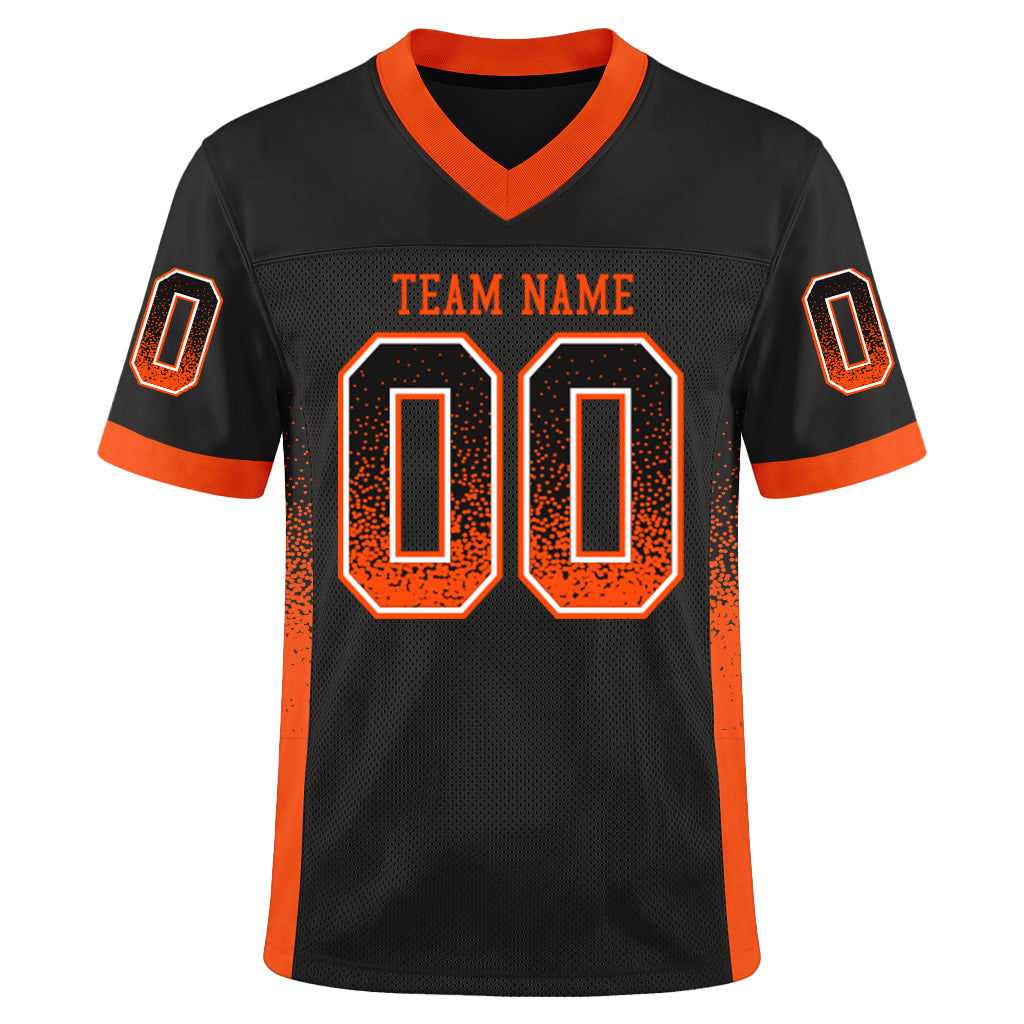 Custom Black Orange-White Drift Fashion Custom Name Mesh Football Jersey