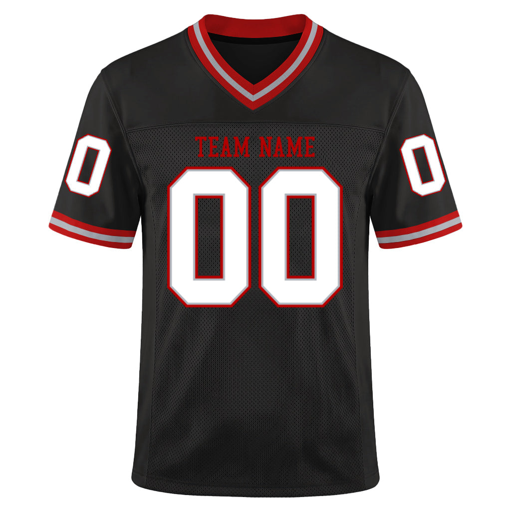 Custom Black Gray-Red Mesh Throwback Mesh Football Jersey