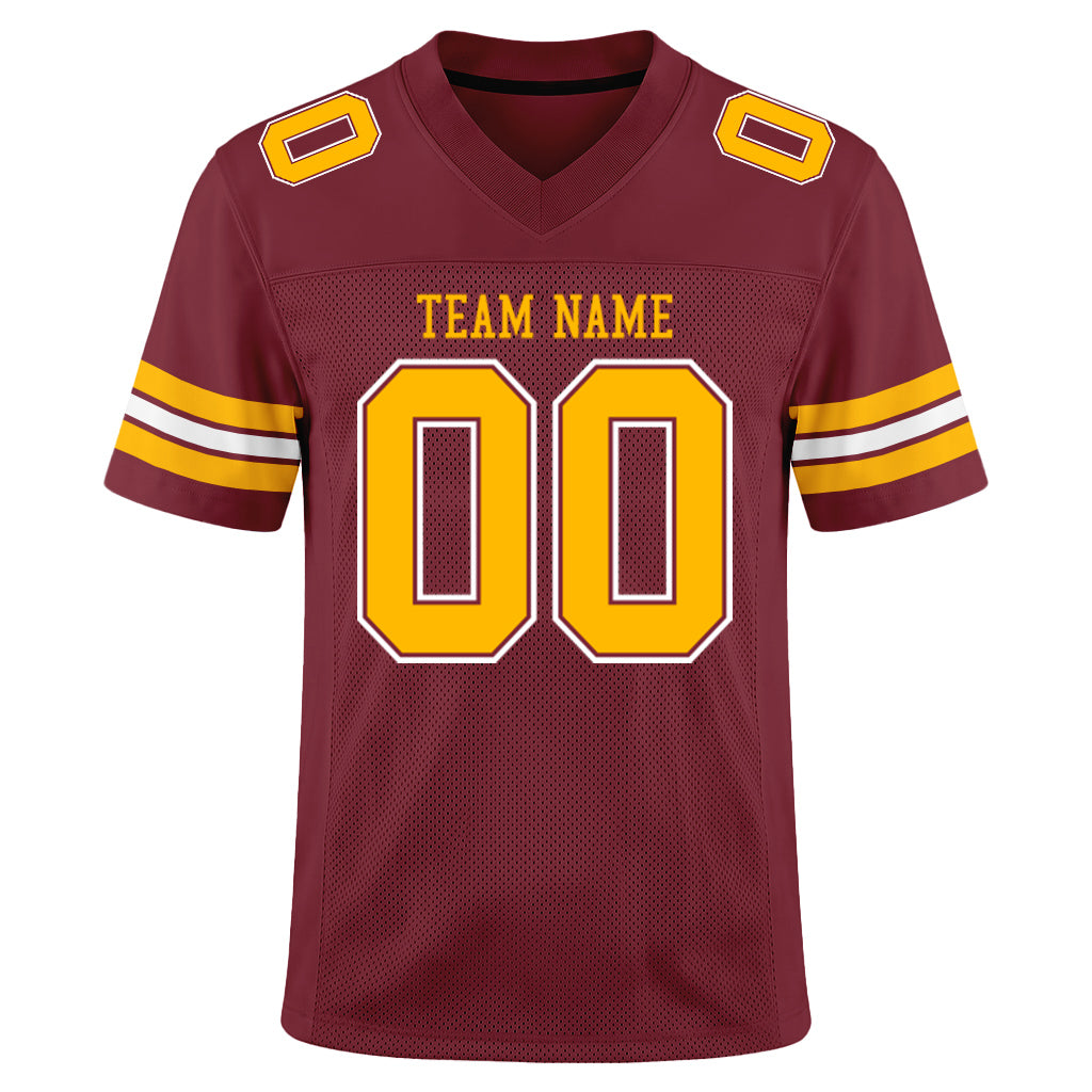 Custom Burgundy Gold-White Mesh Football Jersey