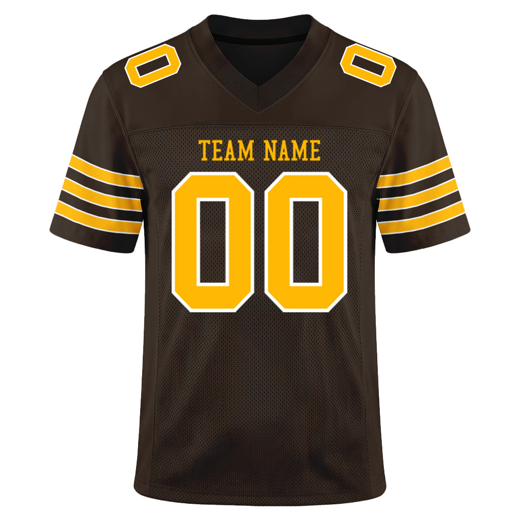 Custom Brown Gold-White Football Jersey