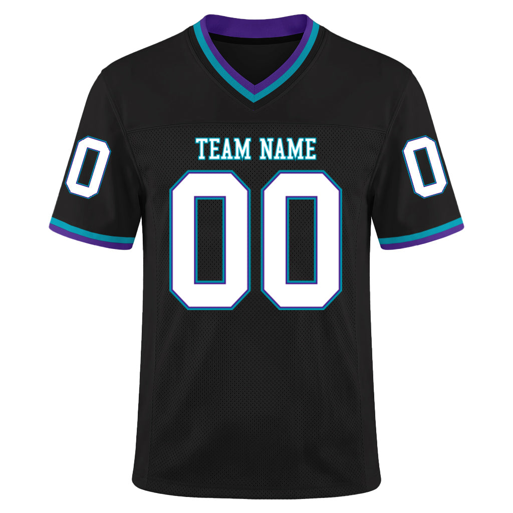 Custom Black Purple-Teal Mesh Football Jersey