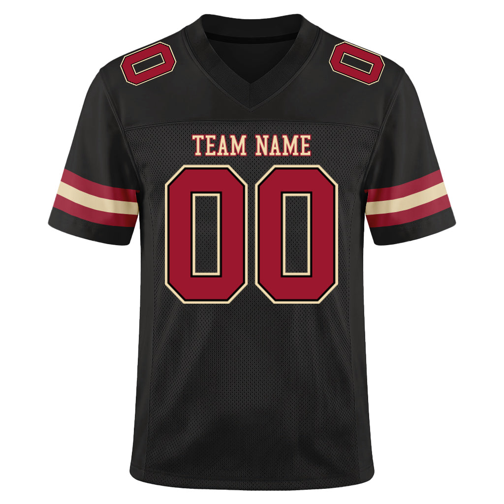Custom Black Cardinal-Cream Mesh Football Jersey