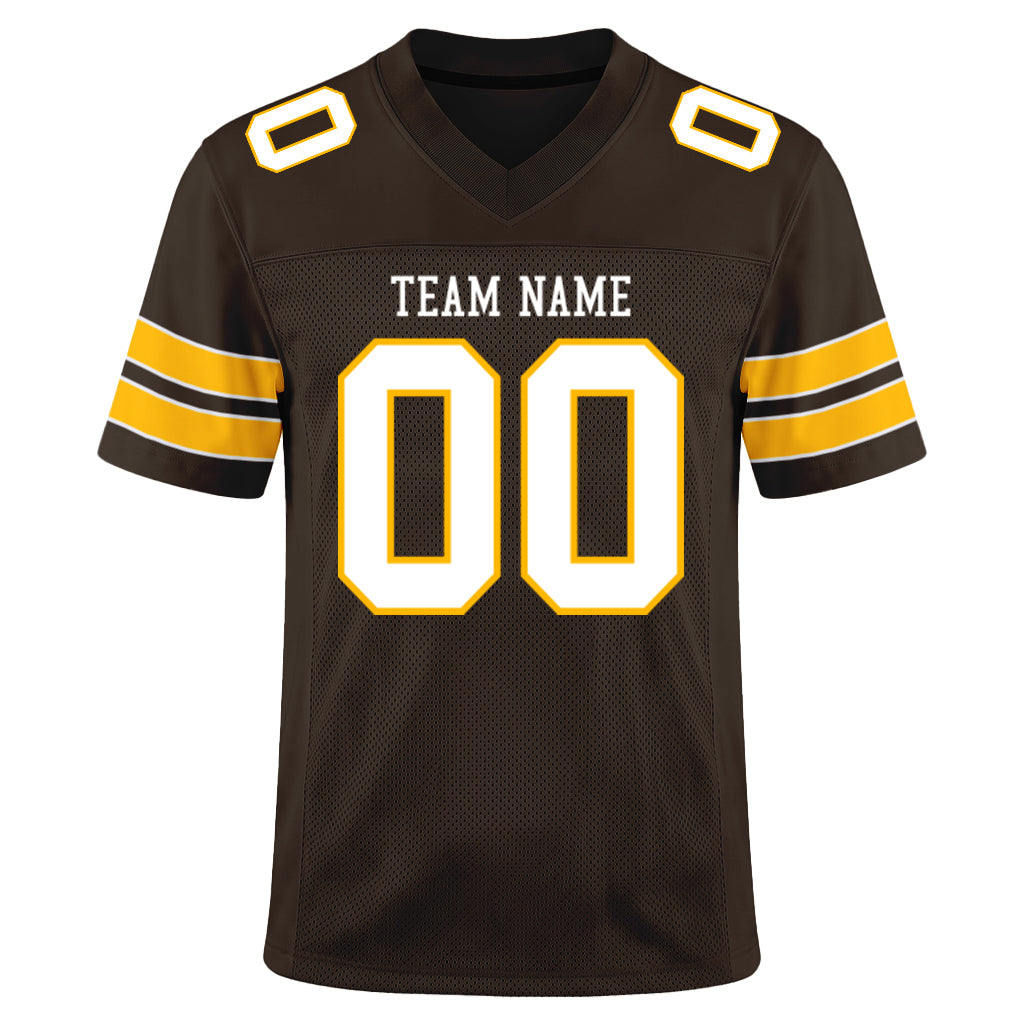 Custom Brown White-Gold Football Jersey