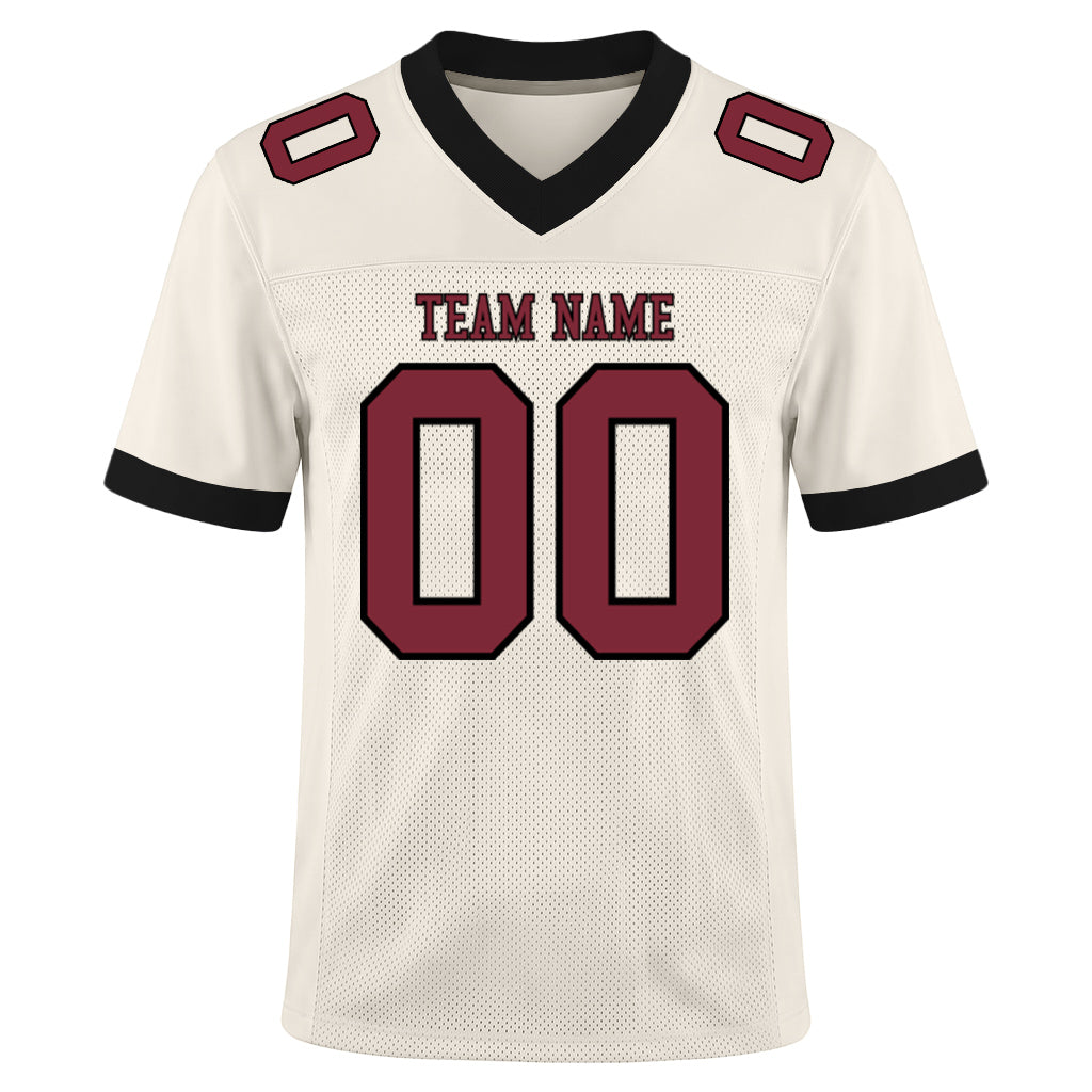 Custom Cream Crimson-Black Mesh Football Jersey