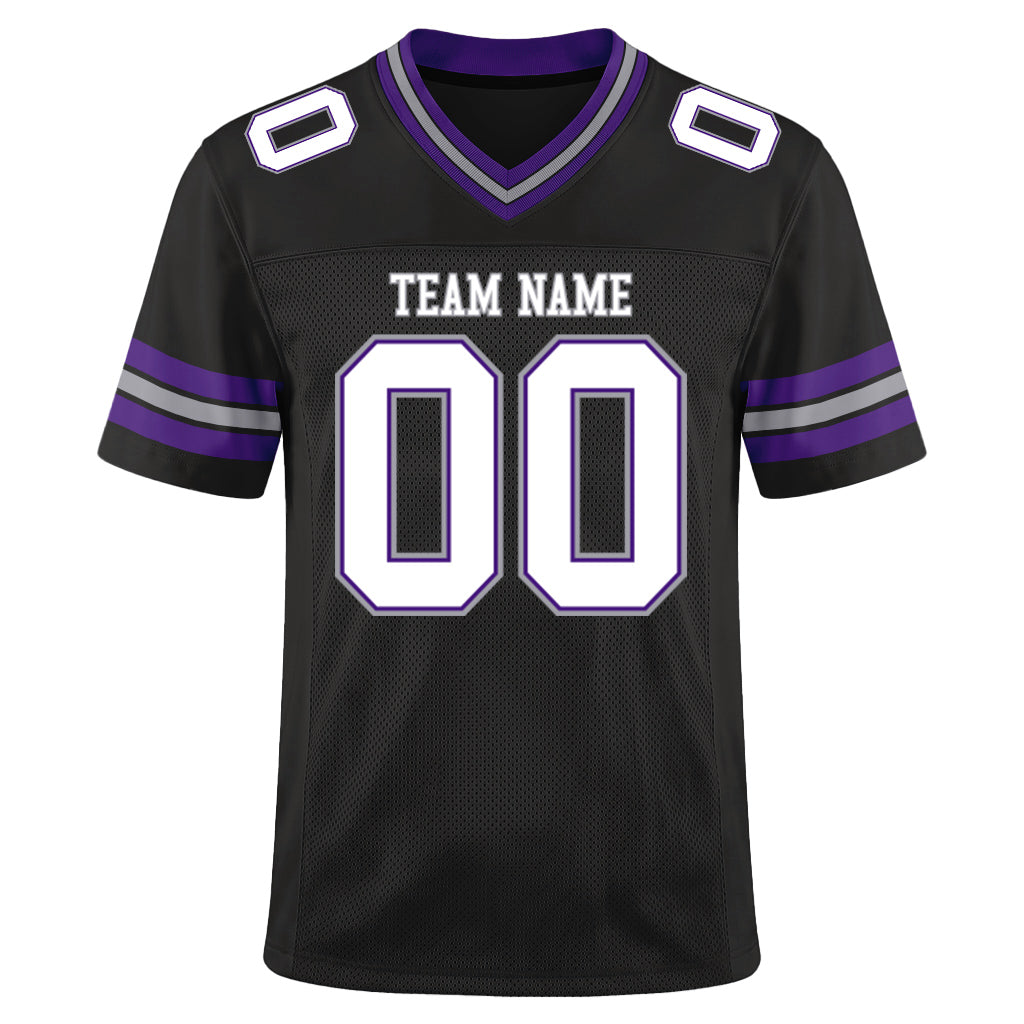 Custom Black White Purple-Gray Mesh Football Jersey