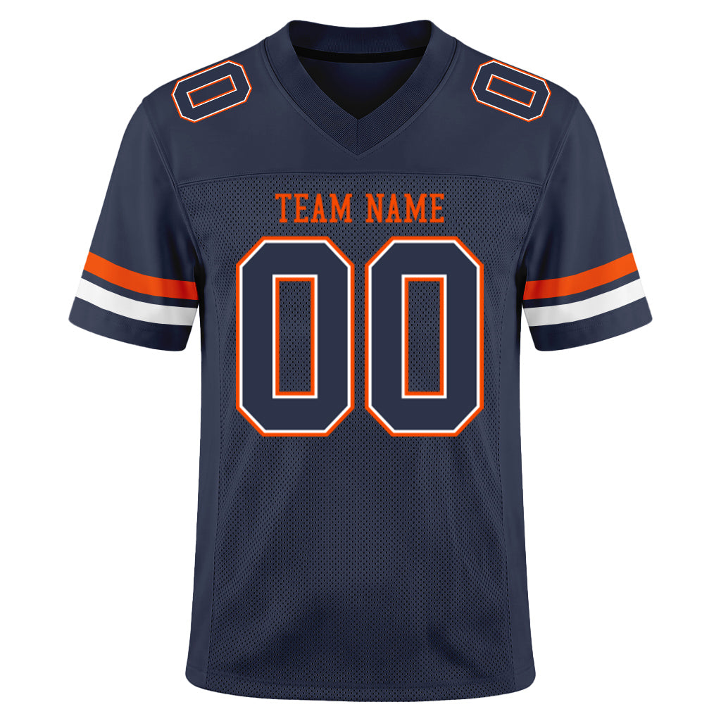 Custom Navy White-Orange Mesh Football Jersey