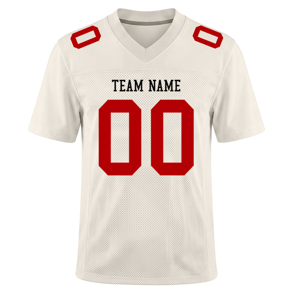 Custom Cream Red Mesh Football Jersey