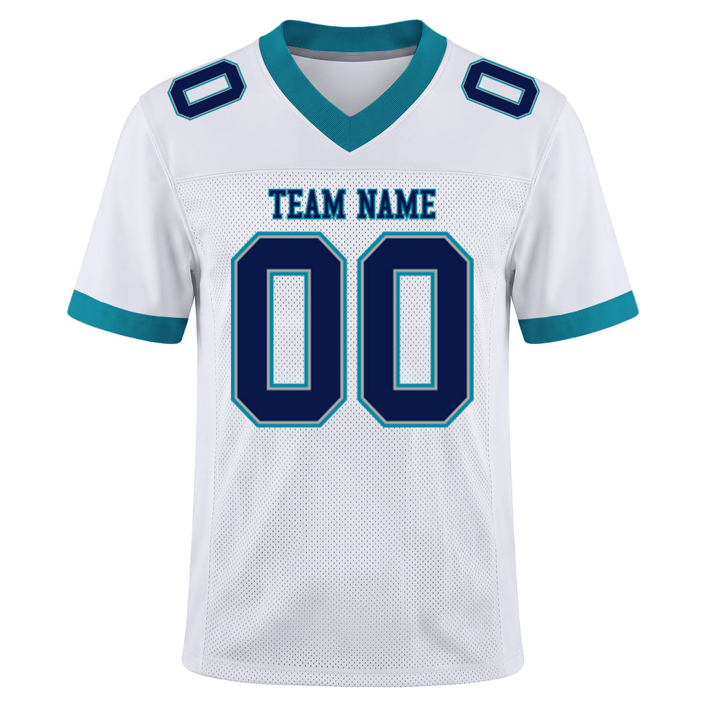 Custom White Navy Gray-Teal Mesh Football Jersey