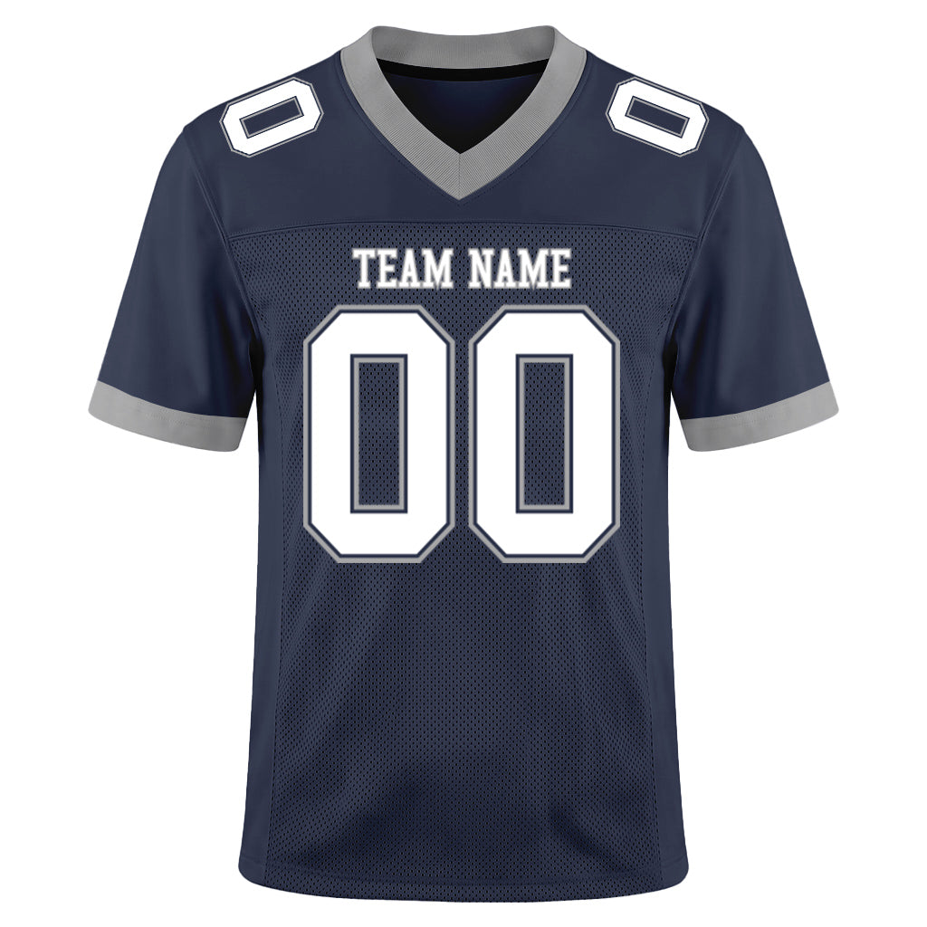 Custom Navy White-Gray Mesh Football Jersey